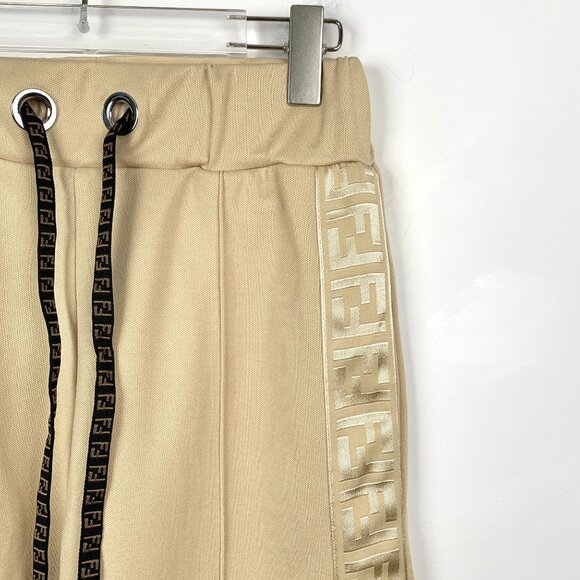Fendi Beige Drawstring Straight-Leg Trousers W/ Logo Trim Size 36 - Picture 3 of 7